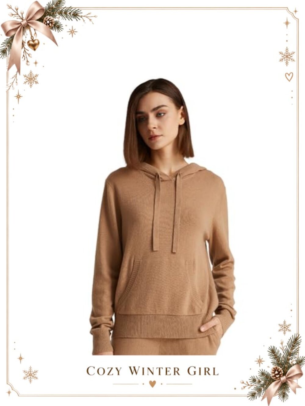 Cashmere Hoodie Oversize Pullover Sweater Kangaroo Pocket Drawstring